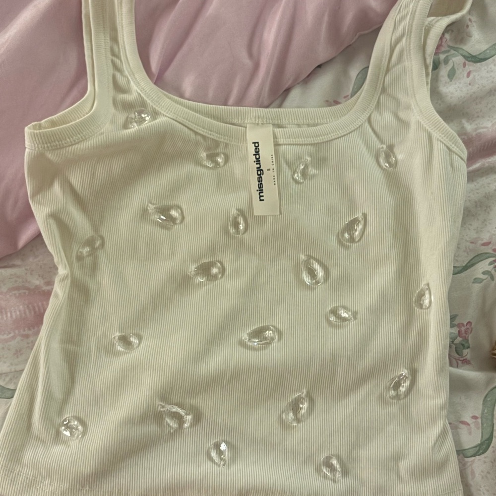 Missguided Ivory beaded Tank Top